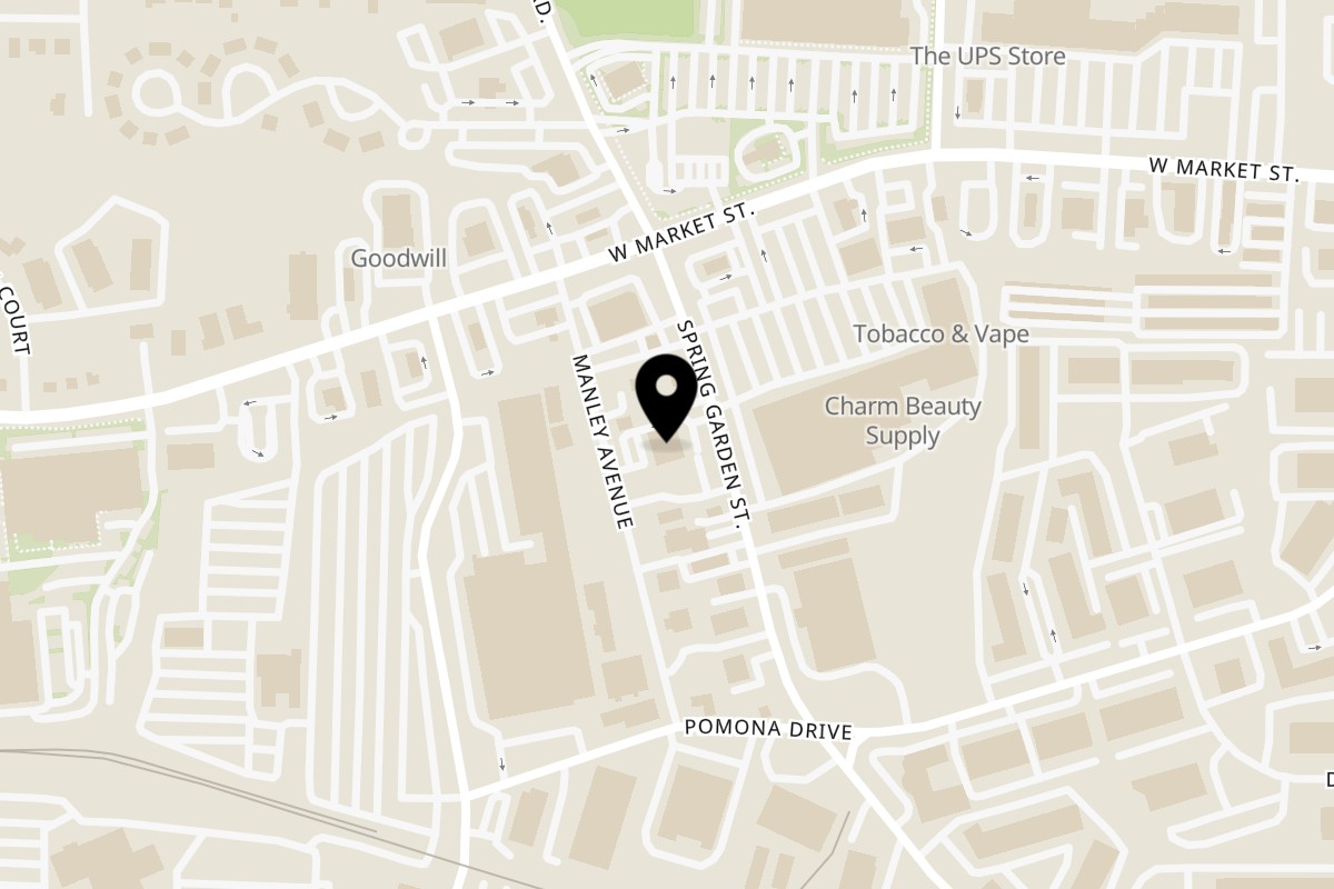 Map showing the location of El Camino Real Mexican Restaurant Greensboro on 4131 E Spring Garden St in Greensboro